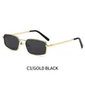 Rectangular sunglasses with gold metal frame and black grey lenses in classic retro style - Gold Frame Black Grey