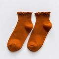 Caramel cotton short socks with ruffled edges and ribbed texture for women - Ginger Yellow
