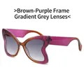 Fashion butterfly oversized sunglasses with tea-purple gradient frames and grey lenses - Tea Purple Frame Gradient Gray Lens
