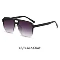 Double bridge square sunglasses in black gradient frame with gold rivet details - Black Frame Gradient Gray Lens