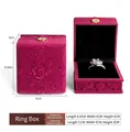 Rose purple velvet jewelry box with embossed rose pattern and black ring slot insert - Ring Box