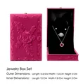 Rose red flocked jewelry set box with embossed floral pattern and black velvet interior - Set Box