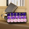 18-piece purple gradient rose soap flower gift box in black with Sweet Love gold ribbon - 18pcs Gradient Purple