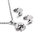 Conjunto de joyas árbol de la vida plateado con collar minimalista y pendientes - Estilo Color Acero (KS49229-K) / Color Acero