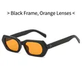 Retro polygon sunglasses with black thick frame, orange lenses and metal rivets detail - Black Frame Yellow Lens