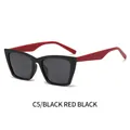 Chic cat eye polarized sunglasses with black frame and bright red temples, C5 colorway - Black Red Frame Black Grey Lens