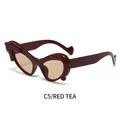 Unique wave frame sunglasses in red with tea lenses, style C5 millennial aesthetic - Red Frame Tea Lens