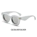 Oversized silver puffy frame sunglasses with silver mirrored lenses and metal accents - Silver Frame White Mirror Lens