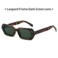 Polygonal leopard print sunglasses with dark green lenses and stylish metal rivets - Tortoise Frame Dark Green Lens