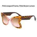 Pink leopard butterfly frame sunglasses with tea pink gradient lenses for women - Pink Leopard Frame Tea Pink Lens
