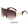 Frameless oversized cycling sunglasses with tea gradient lenses and gold metal temples - Tea Frame Double Tea Gradient Lens (CD Logo)