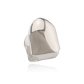 Macro shot of polished silver single tooth grillz with reflective surface on white background - Single Polished Silver