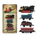 4-piece retro steam train set with black locomotive and colorful alloy die-cast cars - Black