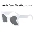 Modern butterfly sunglasses featuring a bold white frame with dark grey tinted lenses - White Frame Dark Grey Lens