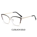 Montatura per occhiali cat-eye nero oro con aste in metallo traforate per donna - Montatura Oro Nero