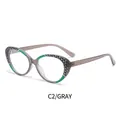 Occhiali cat-eye con montatura TR90 grigio trasparente e motivi geometrici verdi - Montatura Grigia