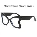 Modern black butterfly frame glasses with clear lenses for a stylish avant-garde look - Black Frame Clear Lenses