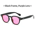 Retro oval black frame sunglasses with vibrant purple lenses and silver arrow rivets - Black Frame Pink Purple Lens