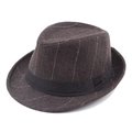 British style men's wool fedora hat with dark brown herringbone pattern and black band - 58cm / Khaki