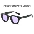 Gafas de sol retro con montura negra gruesa y cristales morados transparentes - Montura negra lentes púrpuras