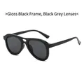 Lunettes aviateur noir brillant à double pont avec verres gris foncé pour un look rétro chic - Monture Noir Brillant Verre Gris