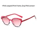 Occhiali da sole cat-eye rosa con dettagli leopardati blu e lenti grigio-rosa sfumate - Montatura Leopardata Rosa Lenti Grigio Rosa