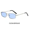 Silver metal square sunglasses with light blue translucent lenses for a retro fashion look - Silver Frame Blue Lens