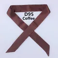 Detailed view of coffee brown satin silk skinny scarf with diagonal cut ends and smooth texture - 100x4cm / Coffee