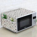 Linen microwave dust cover featuring cat prints, lace trim, and side storage pockets - Cute Cartoon Cat