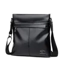 Bolso bandolera de cuero negro clásico para hombre con correa ajustable y bolsillo frontal - Shoulder Bag / Negro