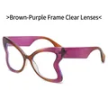 Butterfly frame sunglasses in brown-purple gradient finish with clear lenses - Orange Magenta Gradient Frame Clear Lens