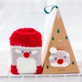 Christmas Santa cartoon coral fleece socks in a mountain-shaped gift box with green ribbon - Red Santa Claus