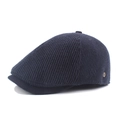 Dark blue knitted beret for men with adjustable strap and retro metal button detail - Adjustable / Navy Blue
