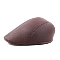 Deep brown faux leather newsboy cap with classic pebbled texture and fleece lining - Coffee