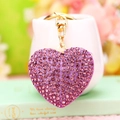 Sparkling purple heart keychain with embedded rhinestones and golden metal ring - Purple Rhinestone Heart