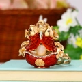 Golden double fish keychain with red enamel, crystal rhinestones and a cat-eye stone bead - Lucky Fish Treasure Bowl
