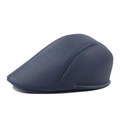 Men's navy blue faux leather flat cap with classic lychee pattern and vintage style - Navy Blue