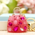 Pink mini bag keychain featuring multi-colored crystals and golden metal lobster clasp - Rose Red Jelly Crossbody Bag