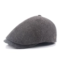 Dark grey knitted newsboy cap for men featuring a textured pattern and metal side buckle - Adjustable / Gray