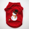 Maglietta rossa per animali con stampa di pupazzo di neve festivo e texture del tessuto - XS / Pupazzo di Neve di Natale Rosso
