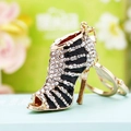 Sparkling gold high heel keychain with black stripes and rhinestones for women - Striped Black