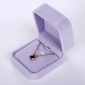Rose gold necklace with black clover pendant displayed in a purple velvet jewelry box - 7x7 Medium Pendant Box / Taro Purple