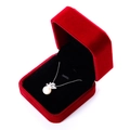 Elegant red velvet jewelry box featuring a silver pearl necklace on black lining - 7x7 Medium Pendant Box / Burgundy