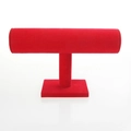Red velvet T-bar jewelry display stand for watches bracelets and headwear on white background - Red