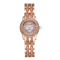 Elegante roségoldene Damenuhr mit Strass-Lünette und römischem Zifferblatt aus Muschel - Luxus Roségold