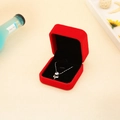 Red velvet jewelry box featuring a cute silver cat pendant necklace with round gemstone - 7x7 Medium Pendant Box / Red