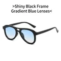 Lunettes aviateur classiques à double pont avec monture noir brillant et verres dégradés bleus - Monture Noir Brillant Verres Bleu Dégradé