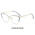 Women's cat eye metal glasses frame in C5 blue and gold two-tone finish - Blue Gold Frame