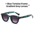 Retro oval sunglasses with blue tortoiseshell frames and gradient grey lenses - Blue Tortoise Frame Gradient Grey Lens
