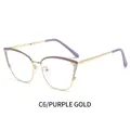 Stylish cat-eye metal frame glasses in purple and gold finish with clear lenses - Purple Gold Frame